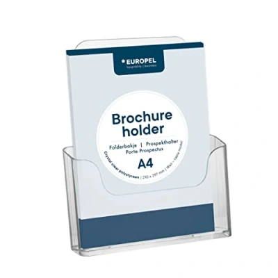 Image of EUROPEL Brochure Holder, Desktop and Wall Mounted, A4, Crystal Clear Acrylic, Portrait