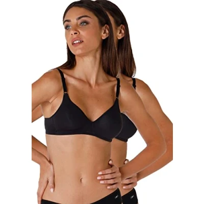 Image of Lovable Women&#039;s Cotton Line Bra, Opaque, Nero, 34 C (Pack of 2)