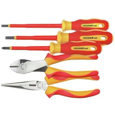 Image of Gedore Red VDE 5 Piece Slotted Screwdriver 3 &amp; 5.5 mm Phillips PH 2 Side Cutters 180 Flat Nose Pliers 200
