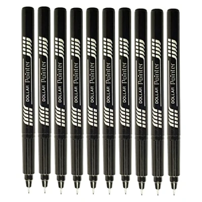 Image of DOLLAR FineLINE Fineliner Pens, BLACK, Fine Point (0.3mm), Pack of 10, Ideal for Writing Drawing Sketching Colouring Drafting Calligraphy Marking