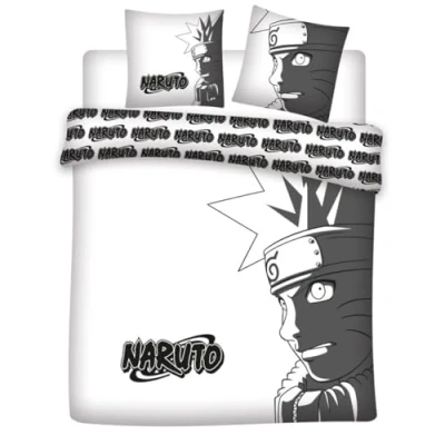 Image of Naruto White Double Bedding Set, Reversible Duvet Cover 240 x 220 cm + 2 Pillowcases 65 cm, Polycotton