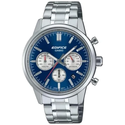 Image of Casio Edifice Chronograph Men&#039;s Watch Steel/Blue EFR 575D 2AEF, silver, Modern