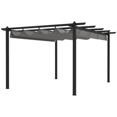 Image of Outsunny 4 x 3m Aluminium Pergola Garden Gazebo with Retractable Canopy Grey
