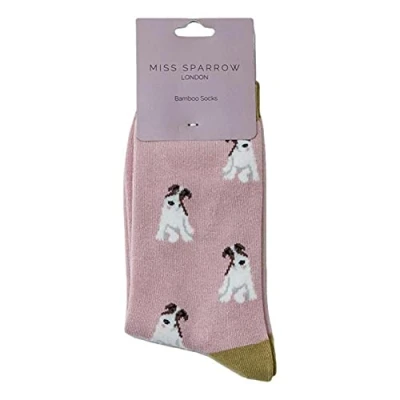 Image of Miss Sparrow Fox Terriers Dusky Pink Womens Novelty Ankle Socks Adult One Size