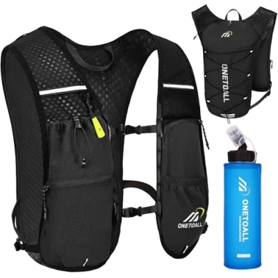 Image of ONETOALL Running Vest Women with Water Bottle 500ml, 6L Reflective Hydration Backpack Mens, Lightweight 150g for Trailrunning Hiking Marathon, Black Soft Flask