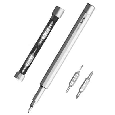 Image of HOTO Precision Screwdriver SE, Pocket Multi Bit Screwdriver, Mini Hand with 2 Double End Bits &amp; 1 Pen Bit, Ideal for Phone/Glasses/Watches/Laptop, Silver