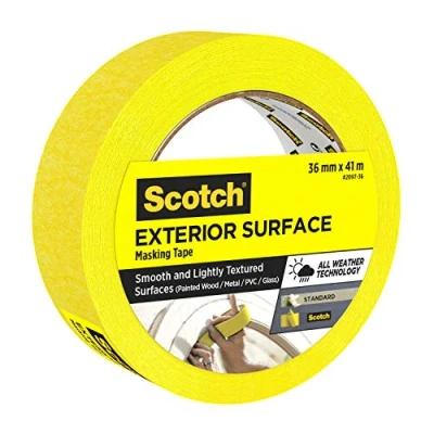 Image of Scotch Exterior Advanced Masking Tape, 24 mm x 41 m, Yellow, Very high adhesion for Painting Outdoors, Optimal Adhesive Painters Tape Surfaces, Painted Wood, Metal, PVC and Glass