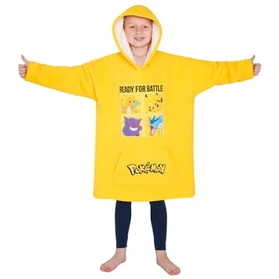 Image of Pokemon Fleece Hoodie Blanket for Kids and Teenagers One Size Oversized with Sherpa Lining Gifts (Yellow)