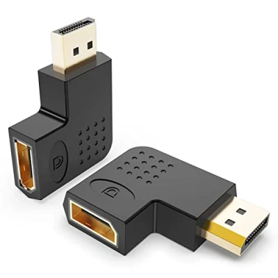 Image of J&amp;D 2 Pack Flat DisplayPort Adapters, 90 Degree Left and Right Angled Gold Plated Male to Female Vertical 4K DP Adapter Convertor