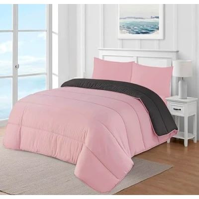 Image of adsin Reversible Coverless Microfiber Comforter 10.5 Tog, Pink/Grey, Double 200X200cm