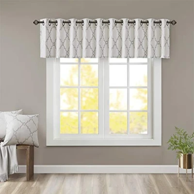 Image of Madison Park Saratoga Window Curtain Light Filtering Fretwork Print 1 Panel Grommet Top Drapes/Valance for Living Room Bedroom and Dorm, 50x18, Ivory
