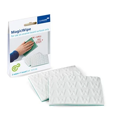 Image of Legamaster MagicWipe Whiteboard Eraser Pads Set of 2 Foam + 1 Drying Towel Reusable for Enamel Steel Boards