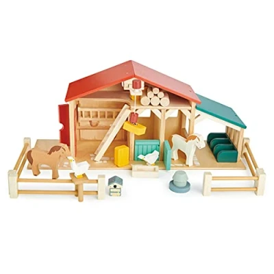 Image of Tender Leaf Toys Wooden Farm Set Complete With Yard Fence Animals and Lots of Accessories Imaginative Play for Children Ages 3+