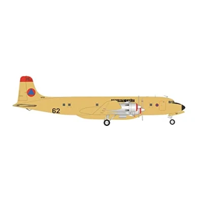 Image of herpa 572484 Airplane Sécurité Civile Douglas DC 6 F ZBAD Pélican 62&quot; on a Scale of 1:200, Metal Miniature with pedastal, Model Building, Collectors Edition
