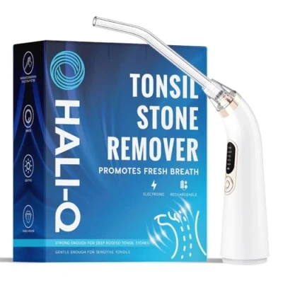 Image of HaliQ Electric Tonsil Stone Removal Kit Vacuum Suction Pipette Complete Fresh Breath Magnifying Mirror, Tongue Depressor and Syringe