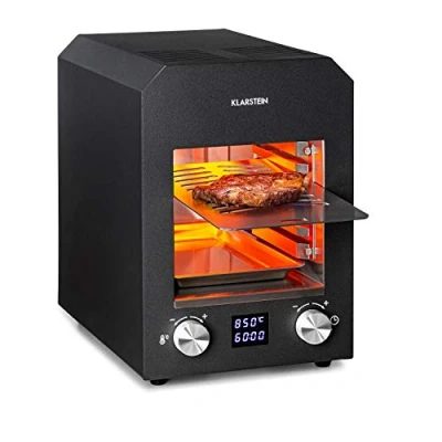 Image of Klarstein Hannibal High Temperature Grill, Indoor Grill Device, Power: 2,200 W, 200 850 C, Infrared Heating Element, CharForce System, Area: 18.5 x 30 cm, LED Display, Timer, Black