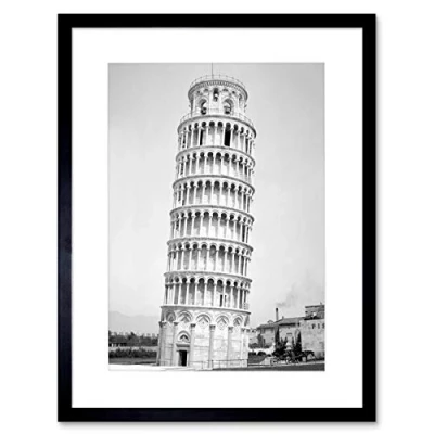 Image of Wee Blue Coo Vintage Architectural Leaning Tower Pisa Italy Cool Framed Wall Art Print