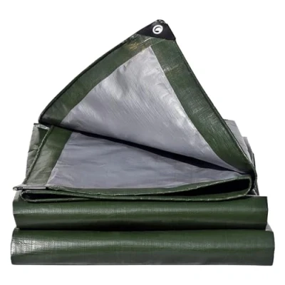 Image of EPFHR Tarpaulin Waterproof Heavy Duty 4m x 6m 180GSM Green/Silver PE Plastic Tarp Sheet With Eyelets for Garden Furniture Roofing Gazebo Side Panels Firewood Ground Multipurpose Cover