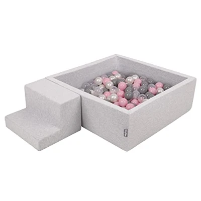 Image of KiddyMoon Foam Playground For Kids With Square Ballpit (200 Balls ∅ 7Cm/2.75In) Soft Obstacles Course And Ball Pool, Made In The EU, Lightgrey:Pearl/Grey/Transparent/Powderpink