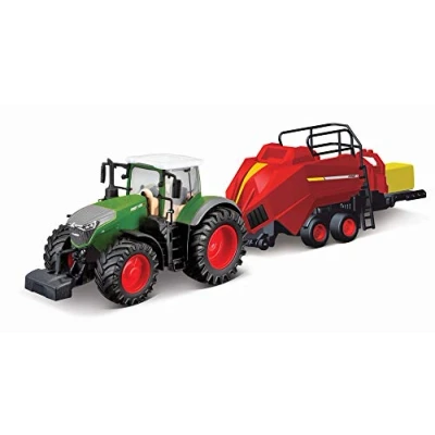 Image of Bburago B18 31663 Die Cast FENDT 1050 Vario with Working BALER Lifter Vehicle, RED