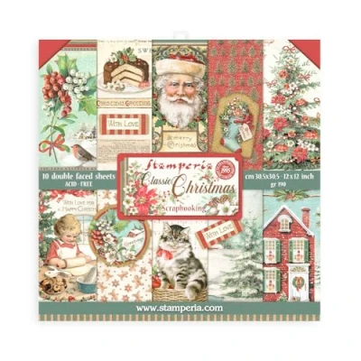 Image of Stamperia Classic Christmas Pad, Red/Green, 12 x inches