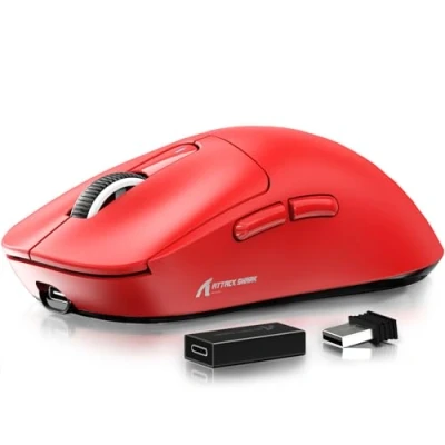 Image of ATTACK SHARK X3 Pro 4K/8K Hz Mouse, 59g SUPERLIGHT, PixArt PAW3395 Gaming Sensor, BT/2.4G Wireless/Wired 6 Adjustable DPI up to 26000, 200 Hrs Battery, for Win11/Xbox/PS/Mac (Red)