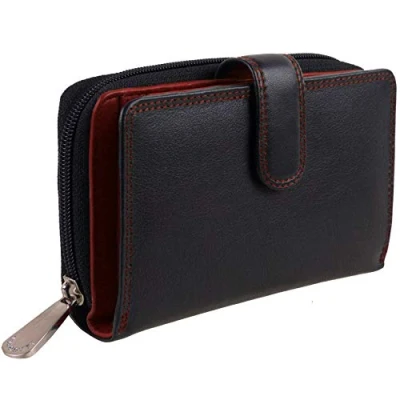 Image of Visconti Quality Ladies Soft Leather Two Tone PURSE WALLET Colorado Gift Boxed (Black &amp; Red)
