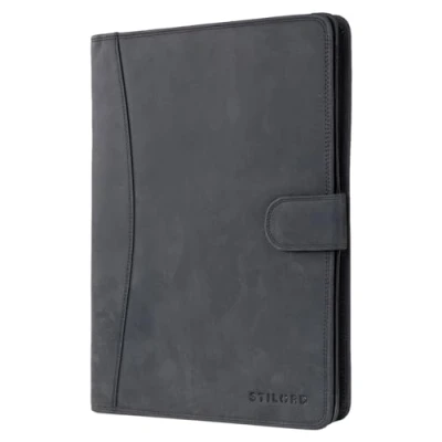 Image of STILORD &#039;Cohen&#039; Leather Portfolio Conference Folder A4 Business Map Organizer Padfolio for 12,2 Inch Tablet Writing Case with Zipper, Colour:Carbon Grey