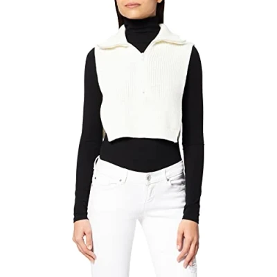 Image of NA KD Women&#039;s High Neck Knitted Vest Sweater, Off White, 2X Small