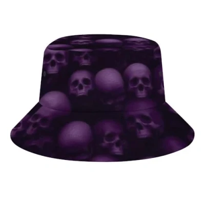 Image of JopaJre Purple Skulls Bucket Hat for Women Men Sun Cap Fisherman Packable Beach Caps Travel Outdoor