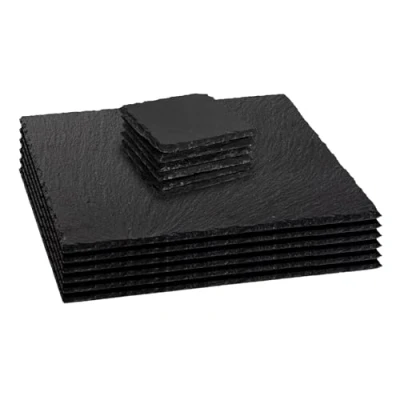Image of 12pc Black Square Slate Placemats &amp; Coasters Set By Argon Tableware