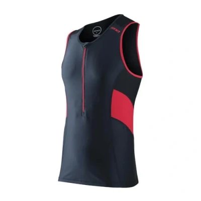 Image of ZONE3 Men&#039;s Activate Tri Top for Triathlon/Run/Cycling/Gym, Highly Breathable Sleeveless Trisuit Vest with Front Zipper/Storage Pockets Black/Red