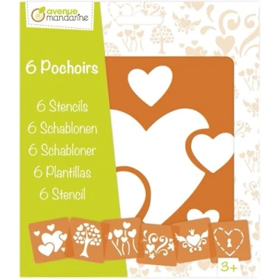 Image of Avenue Mandarine Ref 42640O Stencil Set Heart Designs 6 Stencils Per Pack, Translucent for Easy Placement, Compatible with Felt Tips, Pencils, Paint &amp; More