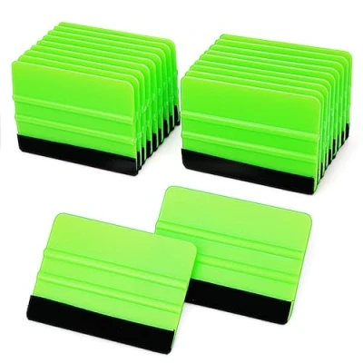 Image of Lunbengo 20 Piece Car Wrap Plastic Squeegee, 10 * 7cm Window Tint Squeegee Film Tools, Felt Edge Decal Wallpaper Applicator, Green