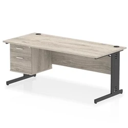 Image of Impulse 1800x800 Desk Grey Oak/Black Cable Managed Leg 2 Dr Fixed Ped