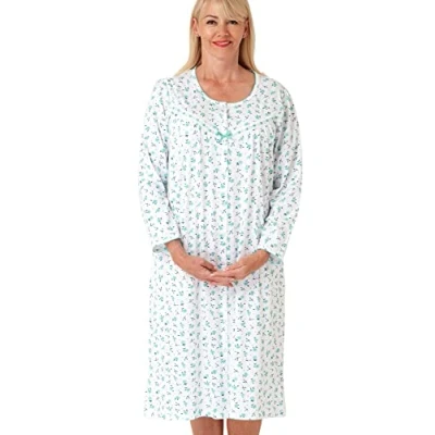 Image of Marlon Women&#039;s Ellie Button Through Nightdress Nightgown, Ocean Blue, 12 14