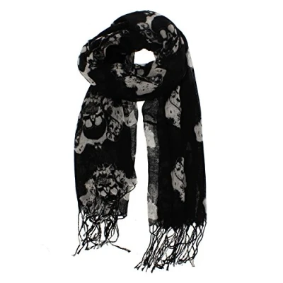 Image of Zac&#039;s Alter Ego Long Lightweight Scarf with Skull &amp; Scrolls Print