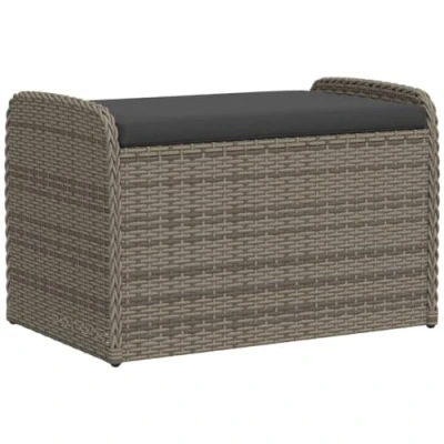Image of vidaXL Storage Bench with Cushion Grey Poly Rattan Outdoor Seating/Storage Water Resistant Bag, 80 x 51 52 cm