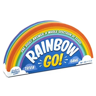 Image of Professor PUZZLE Rainbow Go Games. Fast paced Trivia game for the whole family. One right answer, spectrum of clues, Blue