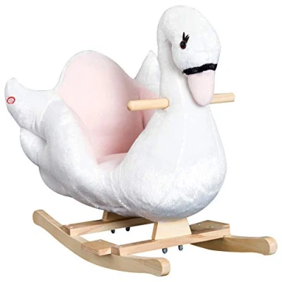 Image of HOMCOM Kids Rocking Horse Plush Ride On Swan Toy w/Safety Seat for Toddler 18 Months +, White and Pink