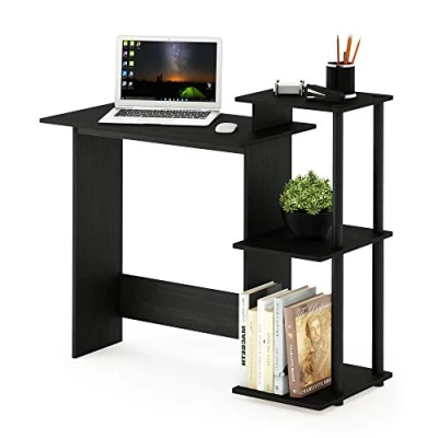 Image of Furinno Efficient Home Laptop Notebook Computer Desk, Study Writing Americano/Black, 100.6 (W) x 85.3 (H) 39.6 (D) cm