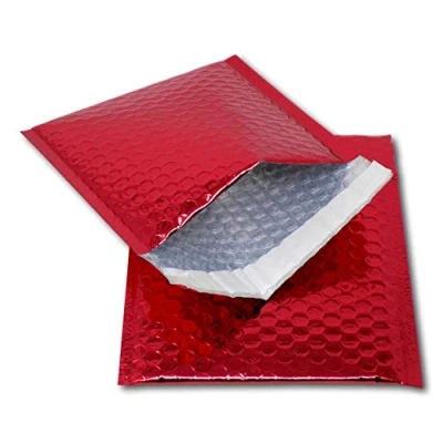 Image of EPOSGEAR 25 Red Shiny Metallic Foil Bubble Padded Bag Mailing Envelopes Perfect for Marketing, Promotions or and Alternative to Gift wrap (CD 165mm x 165mm)