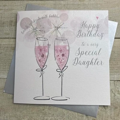 Image of WHITE COTTON CARDS SPECIAL DAUGHTER SPARKLER FLUTES LARGE BIRTHDAY CARD, HAND FINISHED (XD50 D)