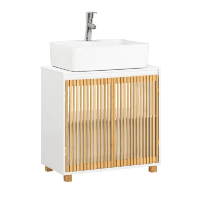 Image of SoBuy BZR125 W, Under Sink Cabinet Bathroom Vanity Unit Storage with 2 Bamboo Slatted Doors, W60 x D33 H60cm