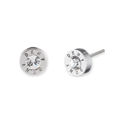 Image of DKNY Silver Tone Logo Stone Stud Earrings for Women with a Crystal Stone, 60483551