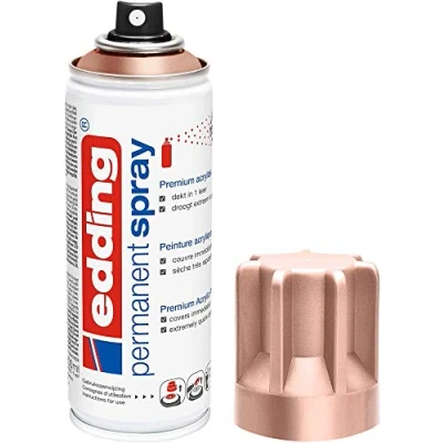 Image of edding 5200 permanent spray rose gold matt 200 ml acrylic paint for painting and decorating glass, metal, wood, ceramic, plastic, canvas aerosol spray,