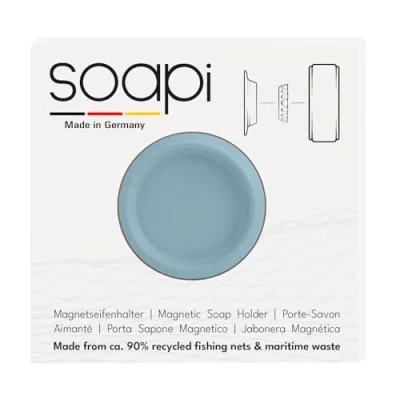 Image of Floating Soap Holder Magnetic for No Drilling Required Sustainable Made From Recycled Fishing Nets Blue