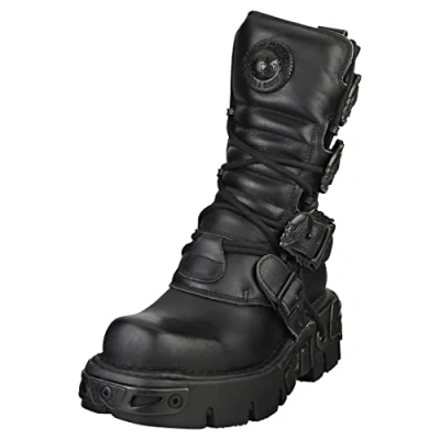 Image of New Rock Unisex Black Leather Mid Calf Boots 391 S18 Size EU 45
