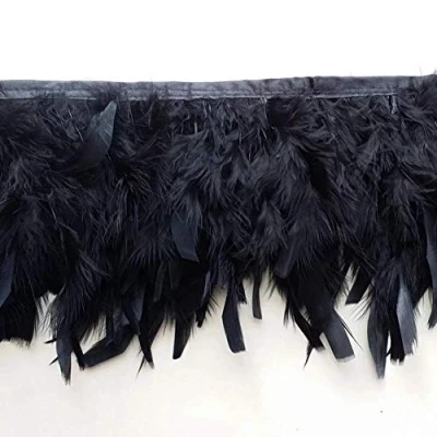 Image of Sowder Turkey Feathers Trim Fringe for Party Wedding Dress Sewing Crafts Costumes Decoration Pack of 2 Yards(Black)