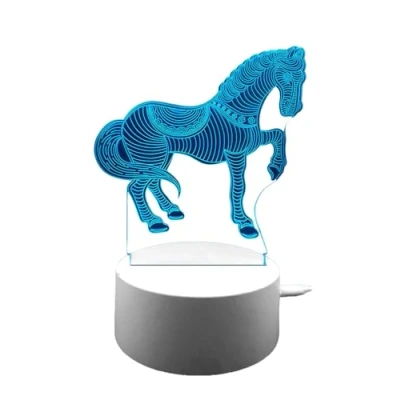 Image of True Face 3D Optical Illusion Night Light, Touch LED Table Desk Lamp 7 Color Changing USB Charger Powered Switch Light for Kids Friends Gift Horse